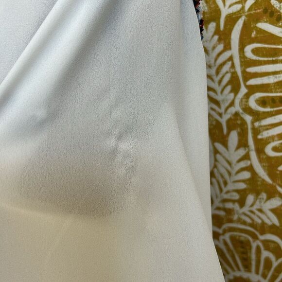 Zara Combination Textured Tweed Trim Chiffon Button Down Shirt in White size S - Picture 12 of 16